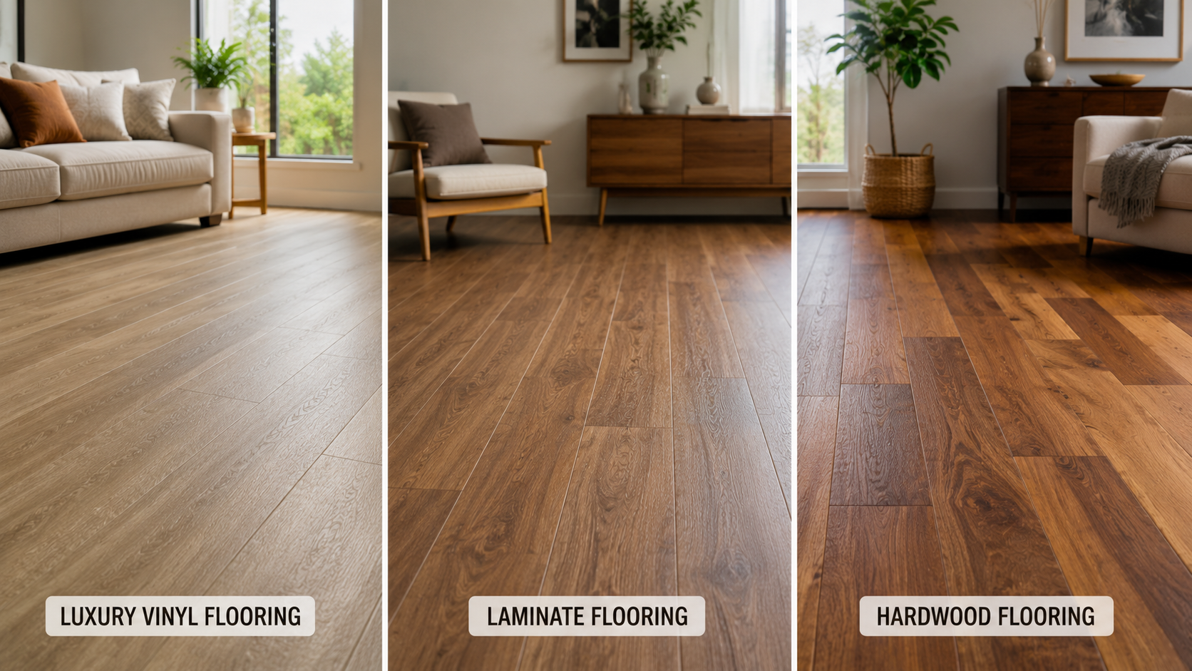 Luxury vinyl flooring compared with laminate and hardwood flooring.