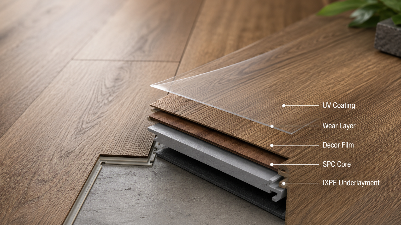 SPC luxury vinyl plank flooring construction