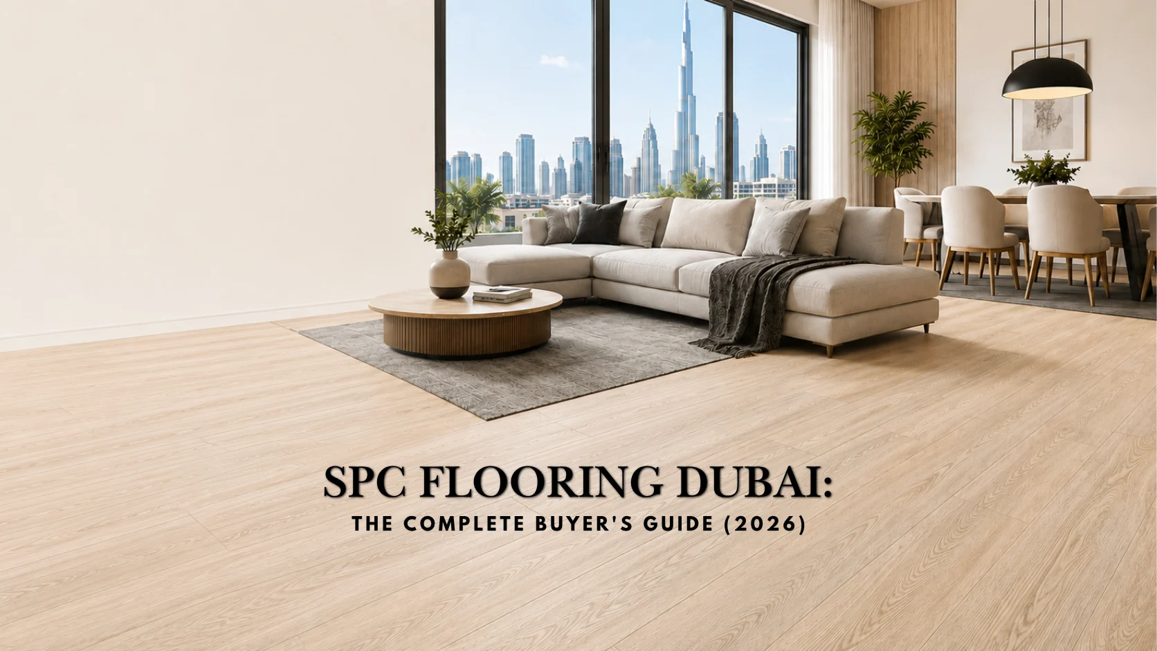 Waterproof SPC flooring with natural wood texture in Dubai