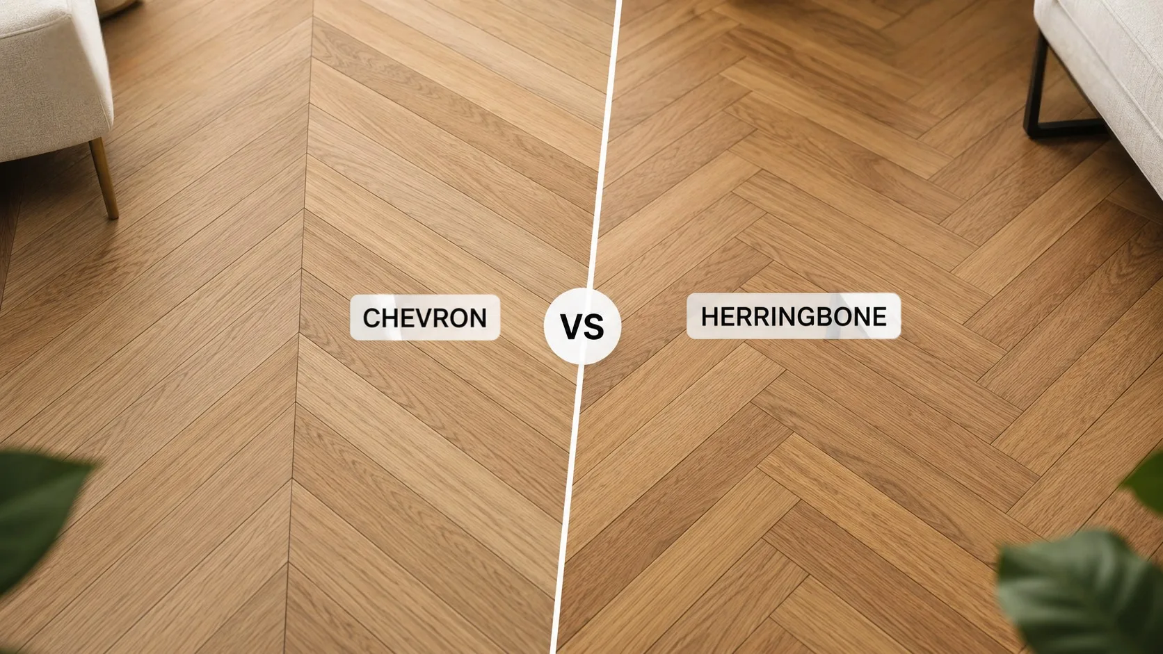 Chevron vs herringbone parquet engineered wood flooring comparison Dubai