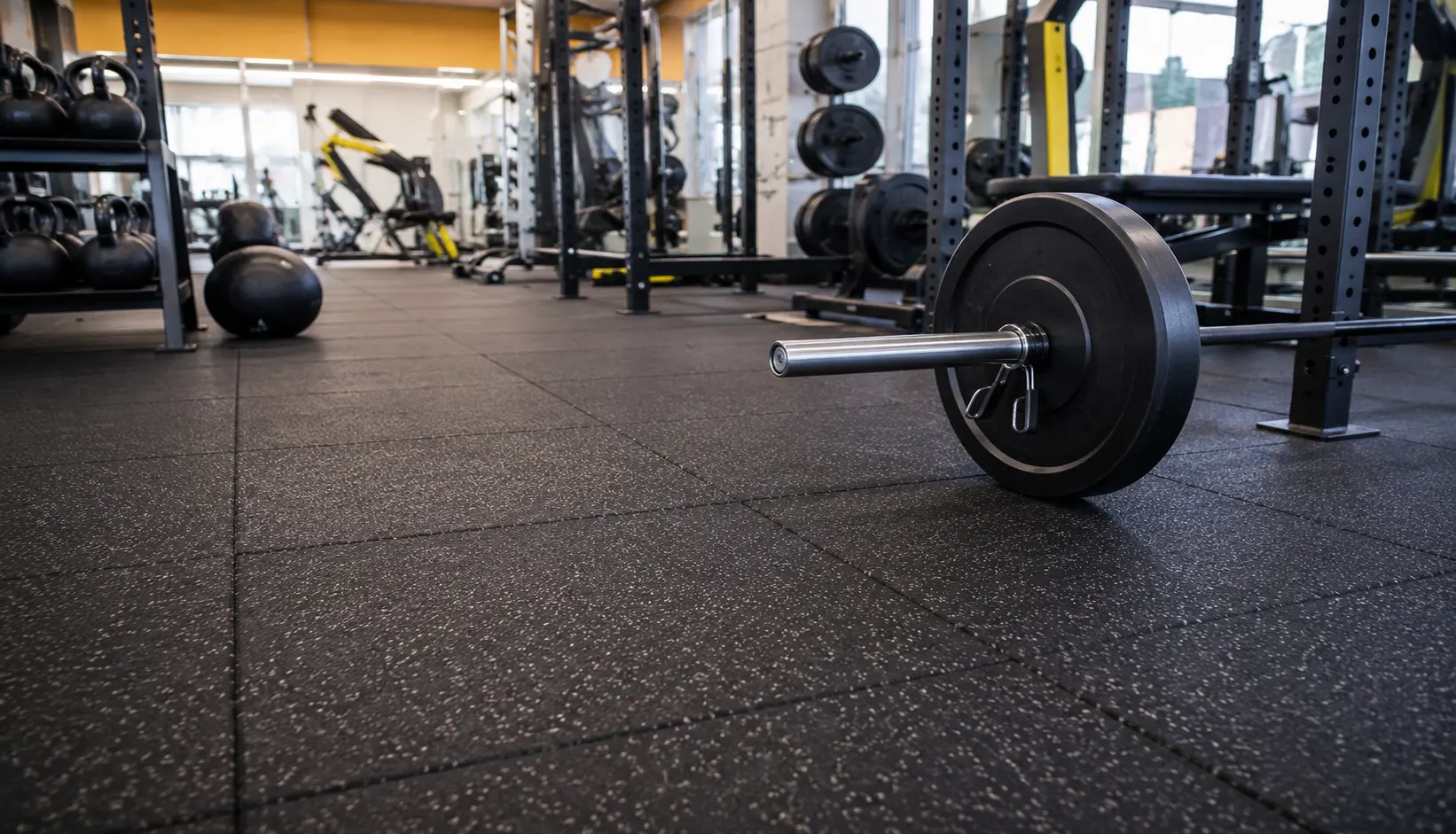 Rubber sports flooring protecting gym equipment in a modern Dubai fitness facility
