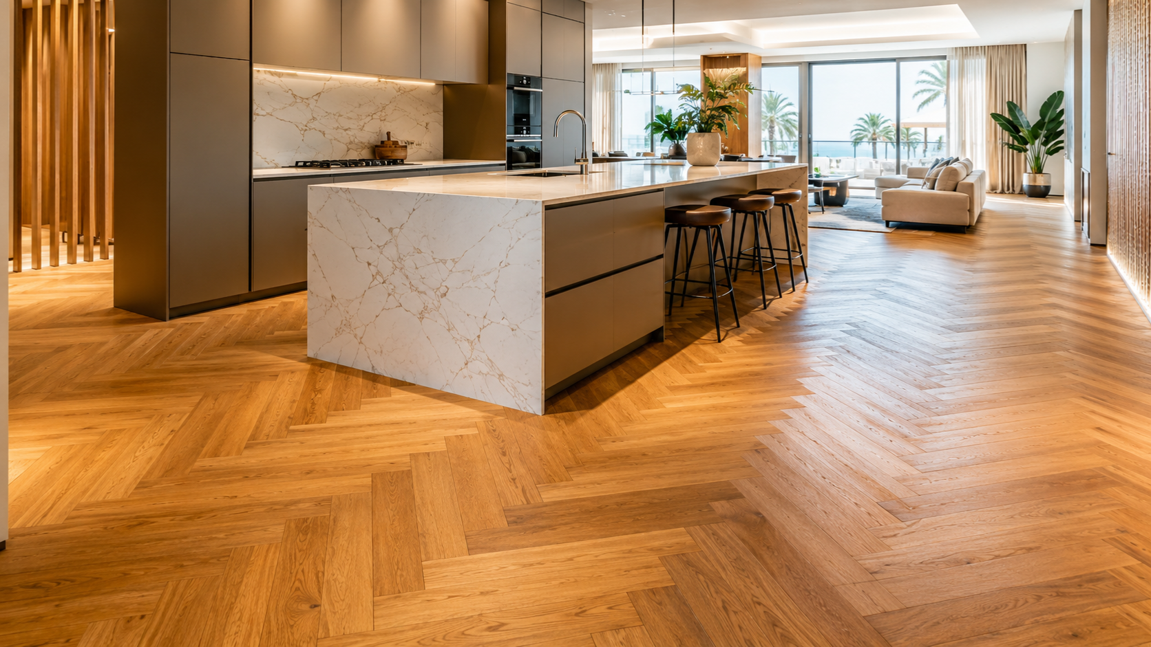Solid wood, engineered wood, and SPC parquet flooring textures compared
