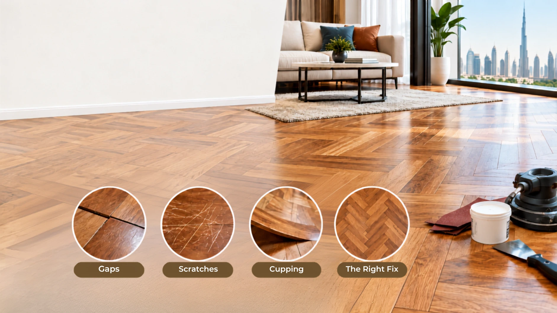 Parquet Flooring Problems: Gaps, Scratches & Cupping Fixed (Dubai)